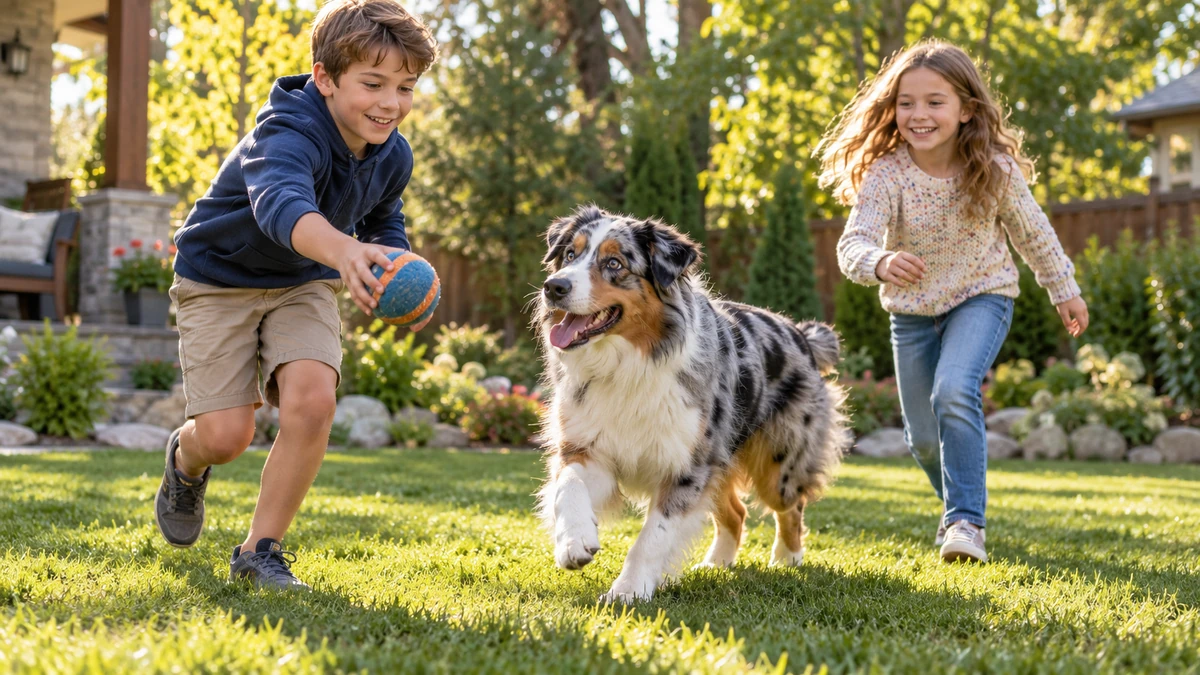 Avustralya Çoban Köpeği köpek — çocuklarla oyun