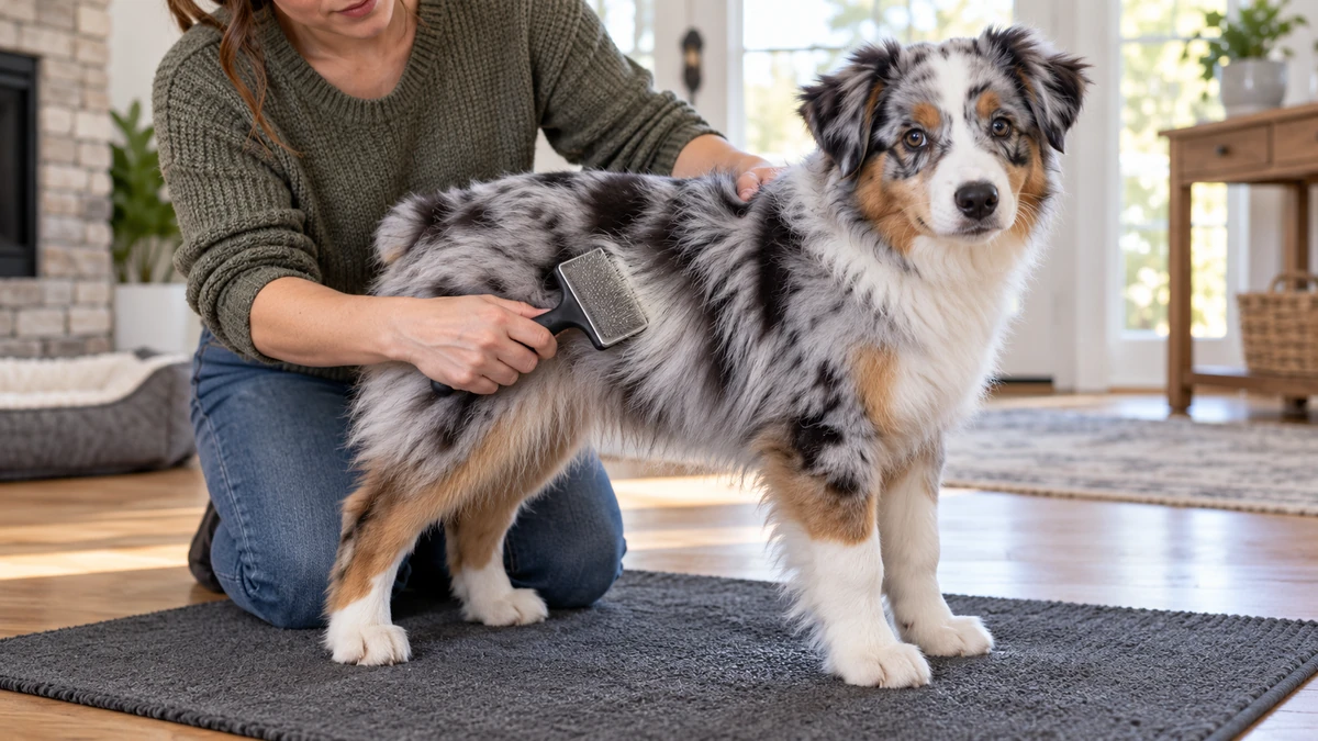 Avustralya Çoban Köpeği yavru köpek — tüy bakımı ve fırçalama